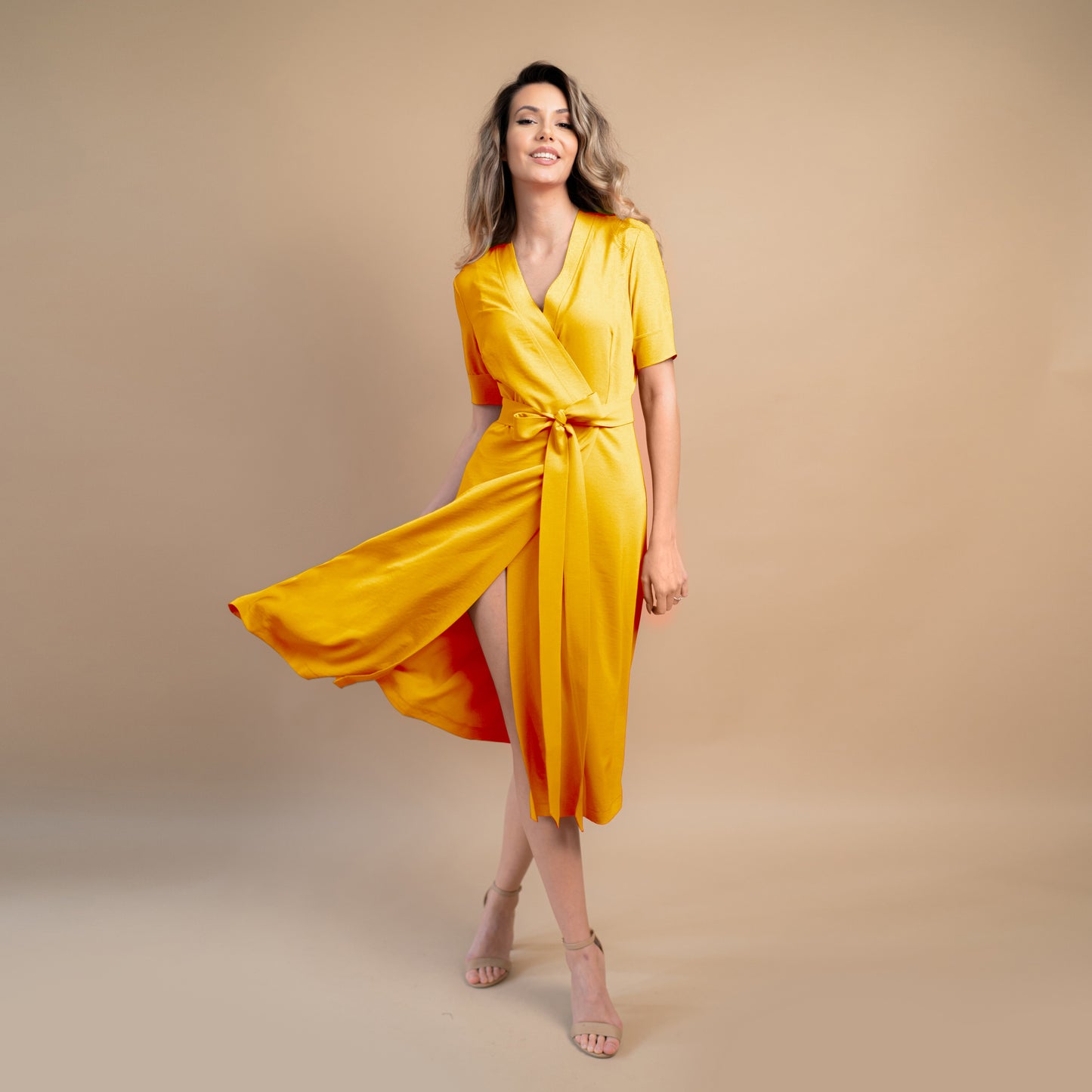 Rochie damă parte peste parte de culoare galbenă