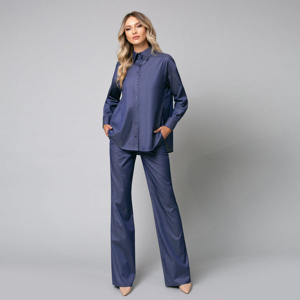 Cămașă denim blue de damă elegantă, model oversize - Minimalis România