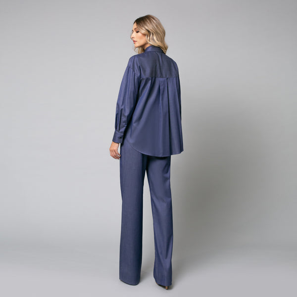 Cămașă denim blue de damă elegantă, model oversize - Minimalis România