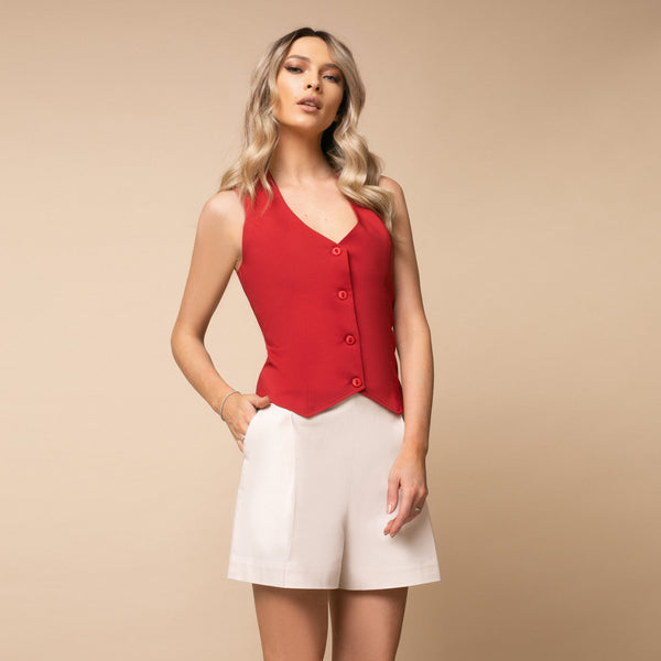 Vestă damă eleganta cambrată roșie - Minimalis România