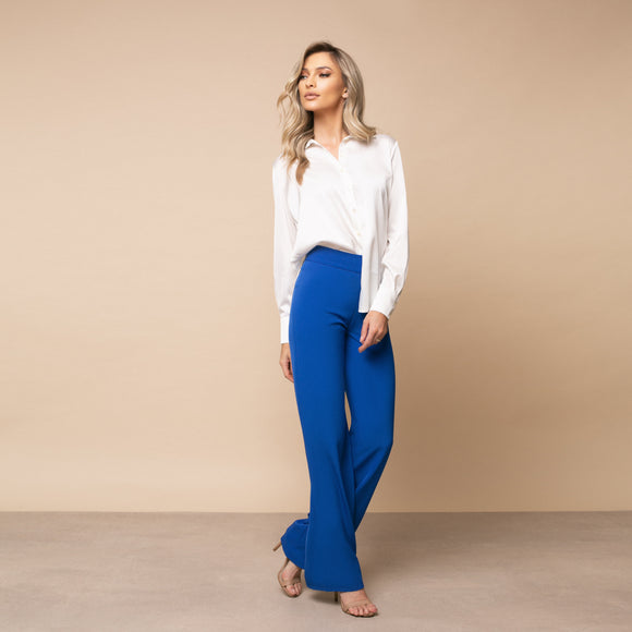 Pantalon damă lung evazat de culoare albastru intens - Minimalis România