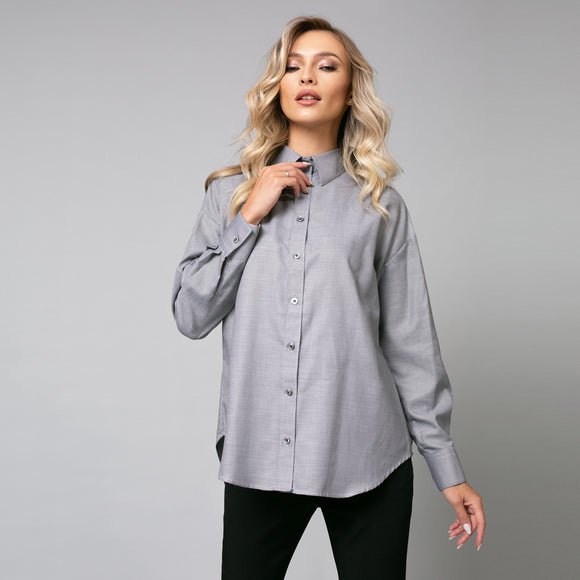 Cămașă gri de damă elegantă, model oversize - Minimalis România