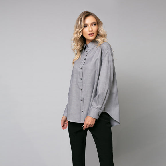 Cămașă gri de damă elegantă, model oversize - Minimalis România