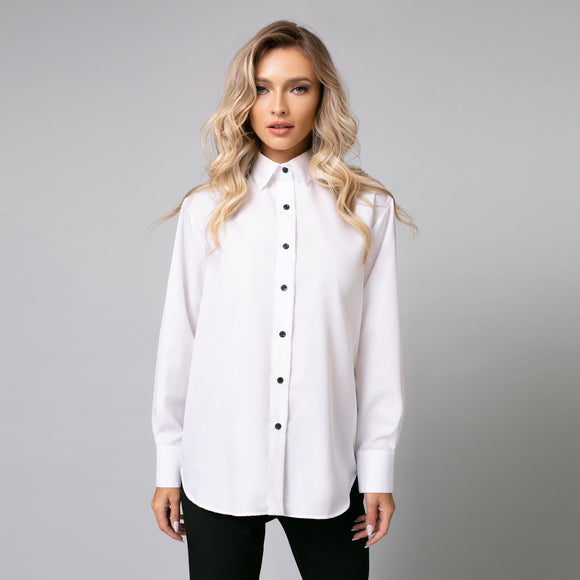 Cămașă alba de damă elegantă, model oversize 2