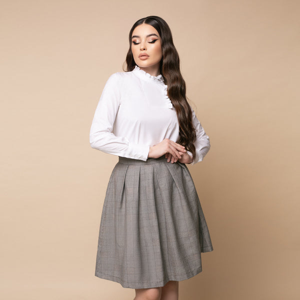 Fustă eleganta de damă midi din stofă gri cu carouri - Minimalis România