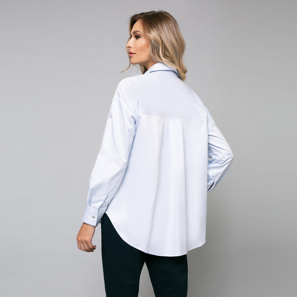 Cămașă de damă elegantă, model oversize albastru deschis - Minimalis România