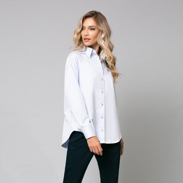 Cămașă de damă elegantă, model oversize albastru deschis - Minimalis România