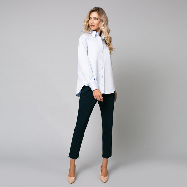 Cămașă de damă elegantă, model oversize albastru deschis - Minimalis România