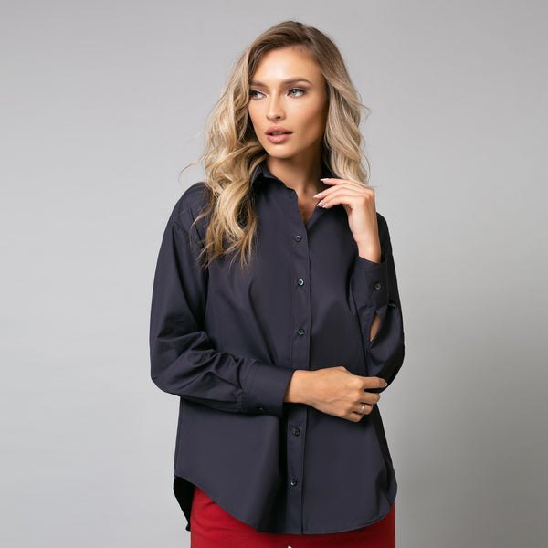 Cămașă de damă elegantă, model oversize, albastru inchis - Minimalis România