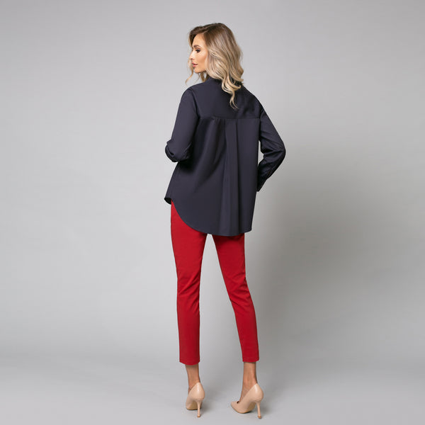 Cămașă de damă elegantă, model oversize, albastru inchis - Minimalis România