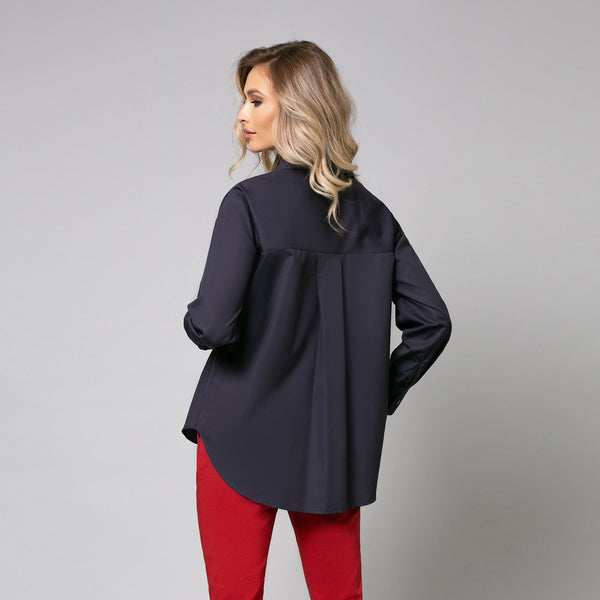 Cămașă de damă elegantă, model oversize, albastru inchis - Minimalis România