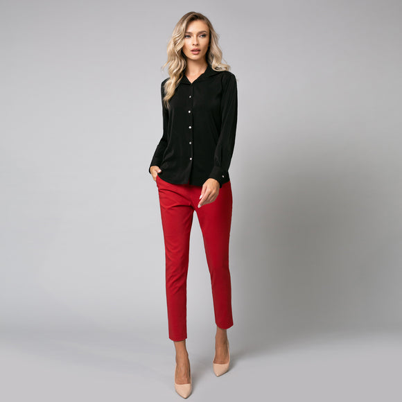 Cămașă de damă neagră elegantă cu mânecă lungă și croiala classyfit - Minimalis România