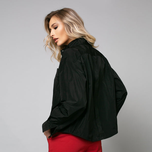 Camasa tip jacheta tip de culoare neagra casual style oversize - Minimalis România