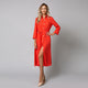 Rochie rosie de damă eleganta cu nasturi frontali și cordon, model red summer - Minimalis România