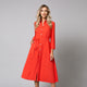 Rochie rosie de damă eleganta cu nasturi frontali și cordon, model red summer - Minimalis România
