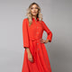 Rochie rosie de damă eleganta cu nasturi frontali și cordon, model red summer - Minimalis România