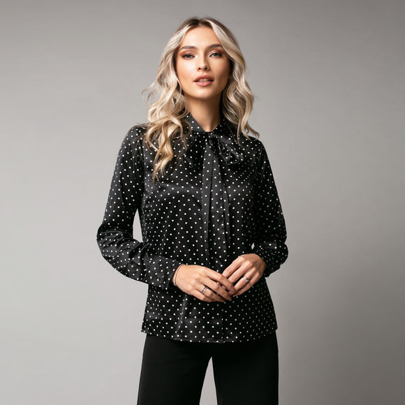 Camasa de dama cu funda de culoare neagra cu buline albe - Minimalis România