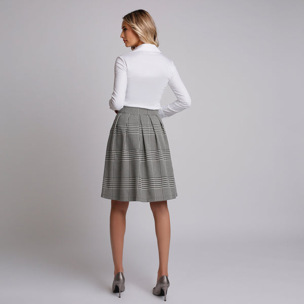 Fustă eleganta de dama midi gri cu carouri - Minimalis România