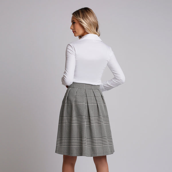 Fustă eleganta de dama midi gri cu carouri - Minimalis România