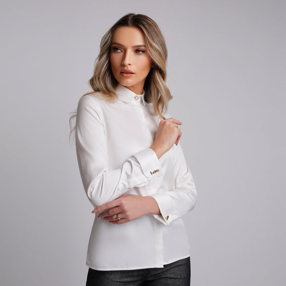Camasa alba eleganta slimfit cu butoni LOVE - Minimalis România