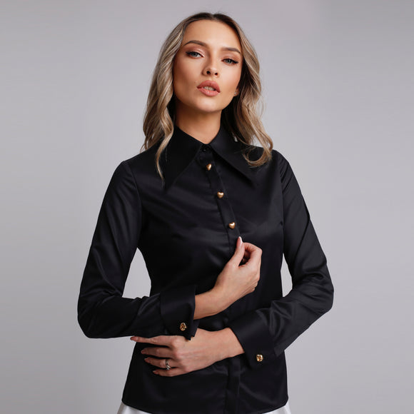 Camasa de dama neagra eleganta cu butoni - Minimalis România