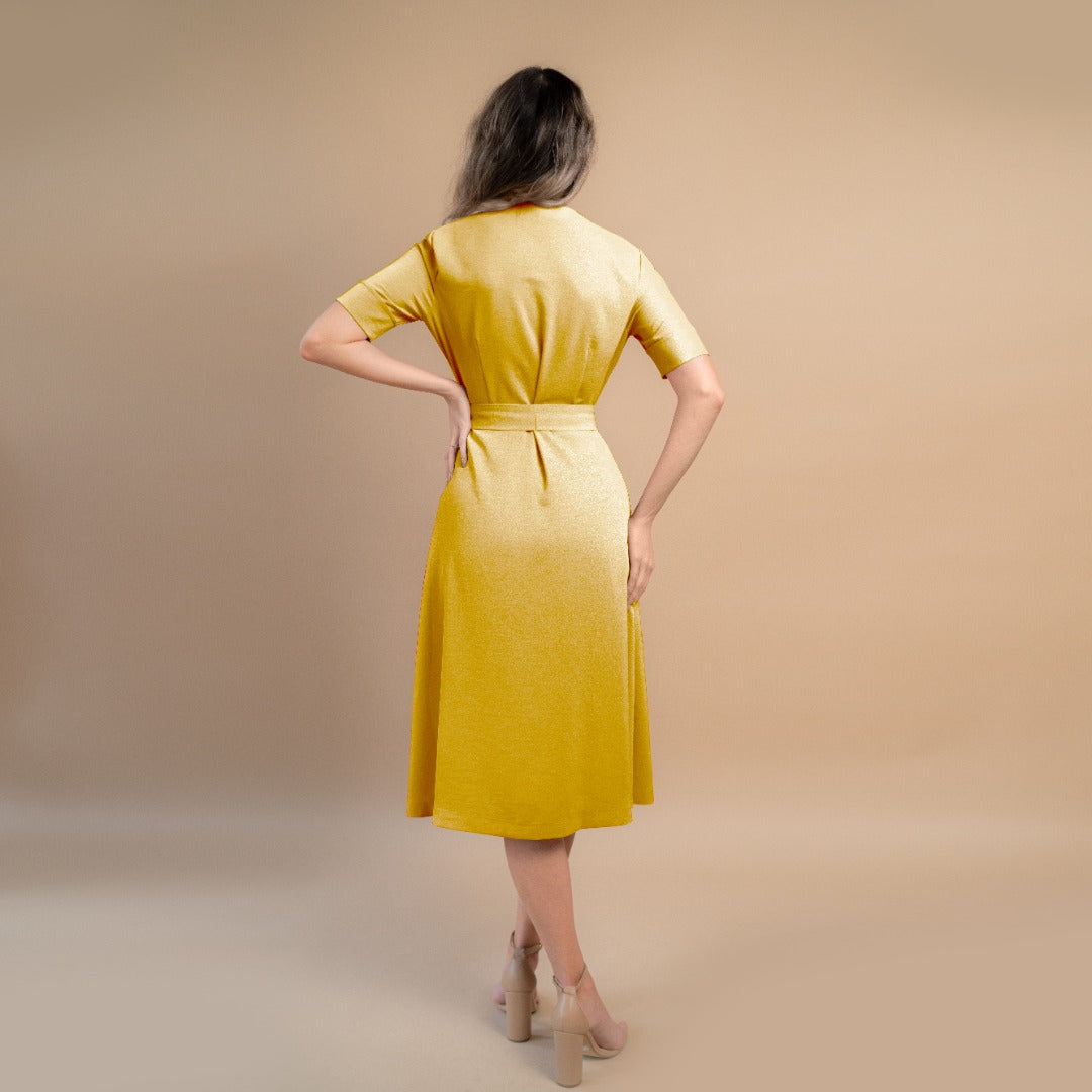 Rochie damă parte peste parte de culoare galbenă 3