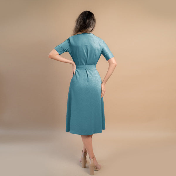 Rochie damă eleganta parte peste parte de culoare albastru vintage - Minimalis România