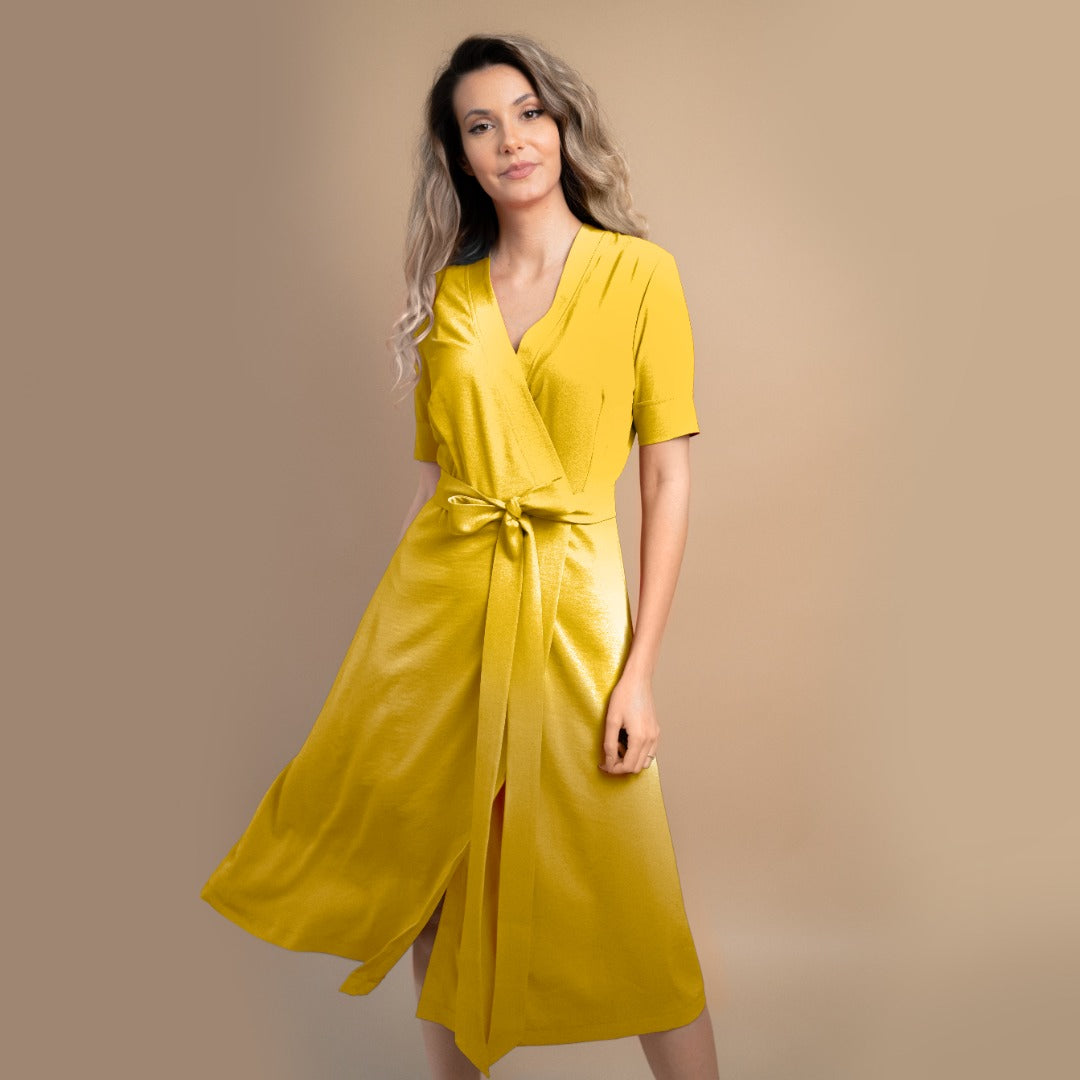 Rochie damă parte peste parte de culoare galbenă 2