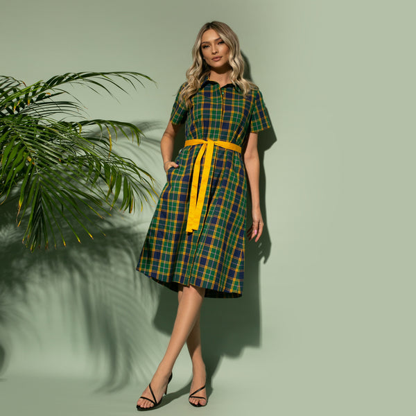 Rochie damă midi cu nasturi frontali și cordon, model Scottish college - Minimalis România