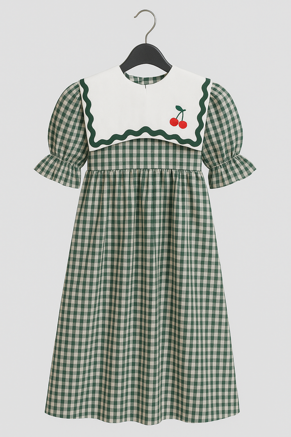 Rochie fetiță din bumbac vintage cu broderie cireșe - Minimalis România