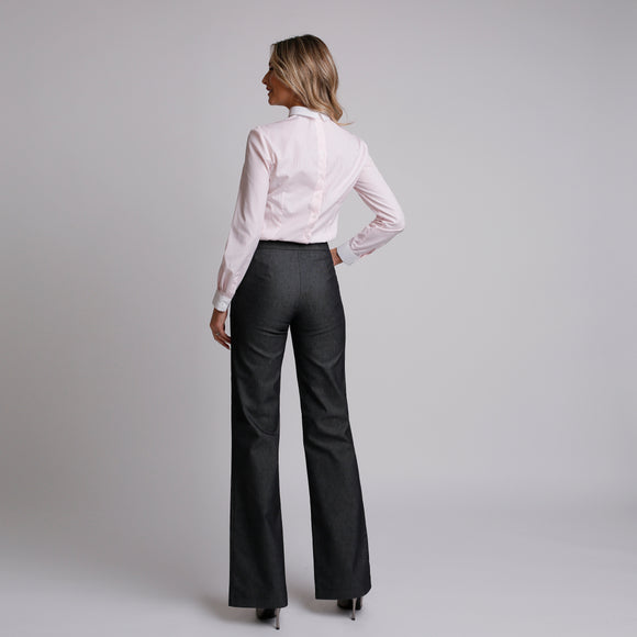 Pantalon de damă evazat din denim gri inchis - Minimalis România