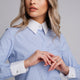 Cămașă elegantă de damă albastra cu dungi fine si nasturi inimioare - Minimalis România