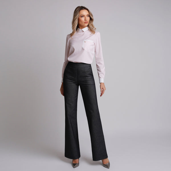 Pantalon de damă evazat din denim gri inchis - Minimalis România