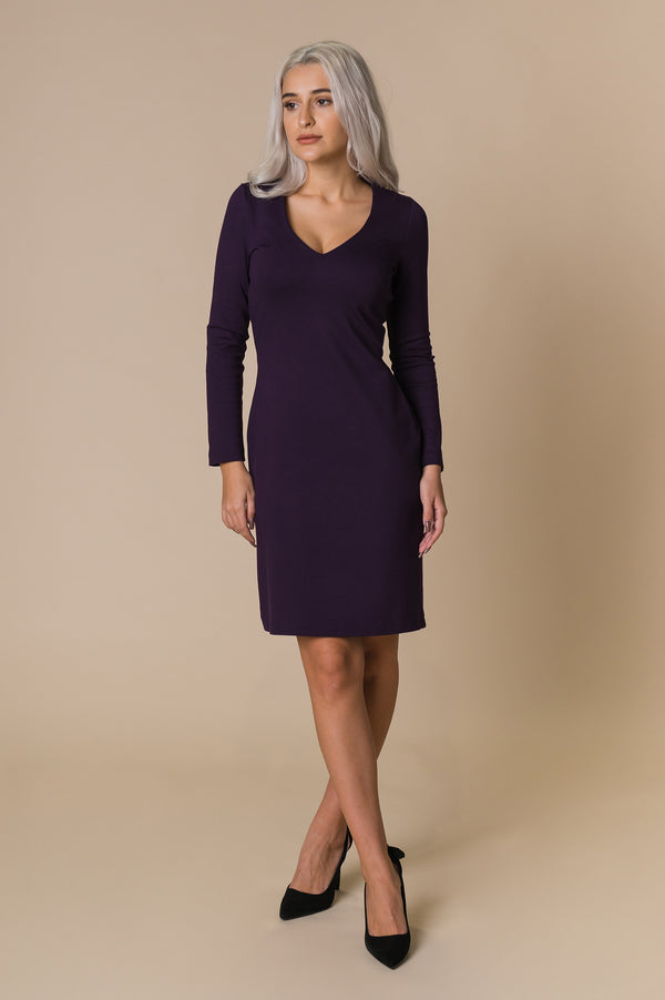 Rochie pe langa corp midi mov din jersey - Minimalis România