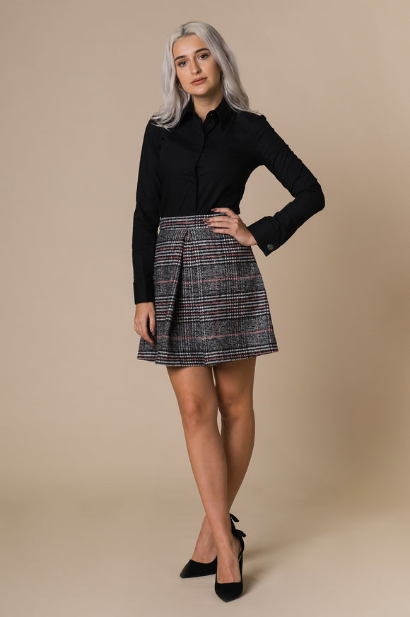 Fustă damă mini cu carouri în culorile alb, negru, gri, roz - Minimalis România