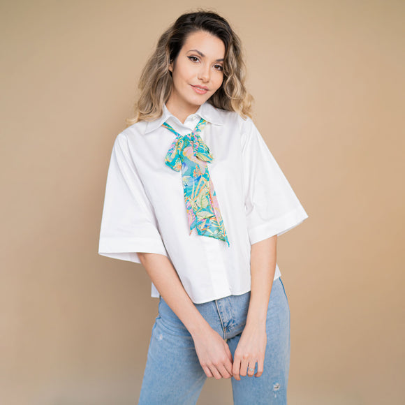 Camasa alba casual cu maneci 3/4 si esarfa florala - Minimalis România