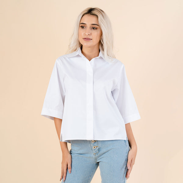 Camasa alba casual cu maneci 3/4 - Minimalis România