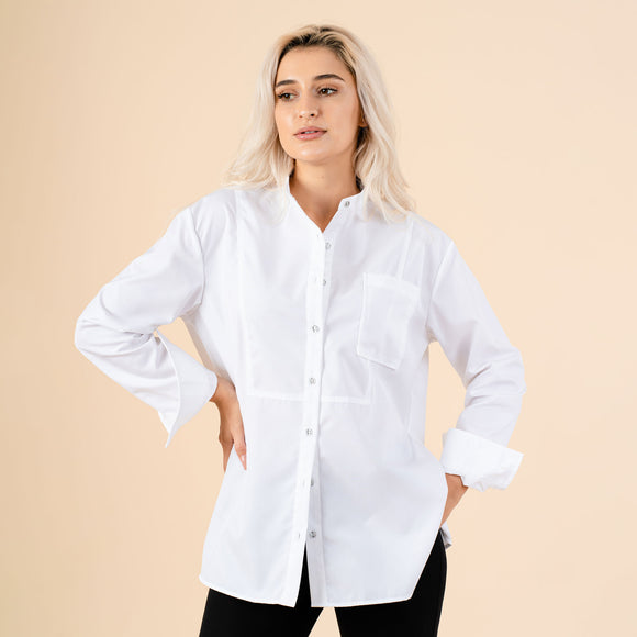 Camasa alba oversize cu buzunar pe piept - Minimalis România