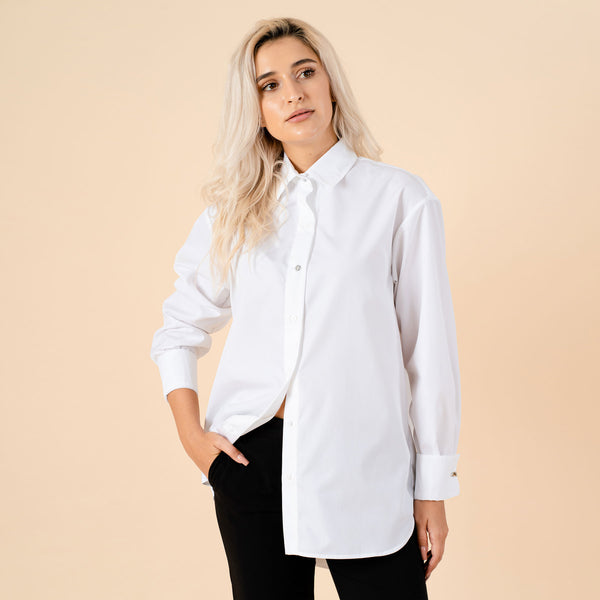 Camasa alba oversize lunga cu butoni- diferite modele - Minimalis România