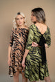 Rochie mini animal print bej si verde din lycra - Minimalis România