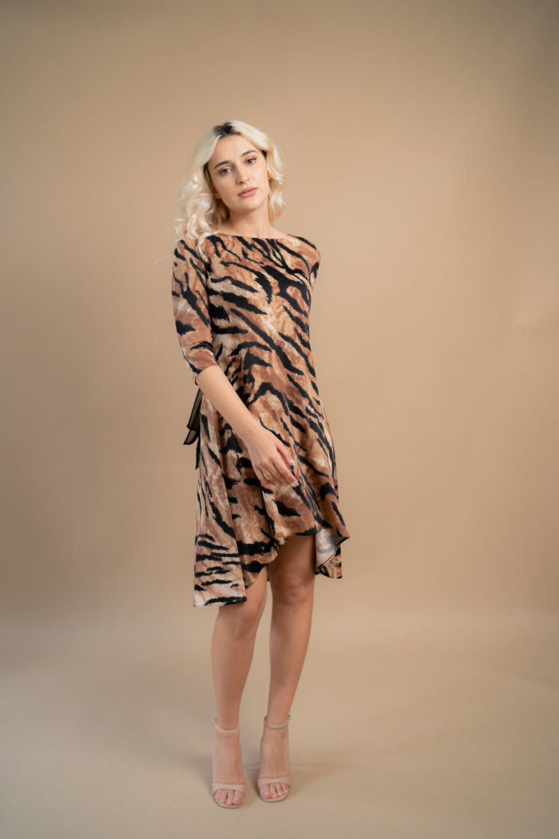 Rochie mini animal print bej si verde din lycra