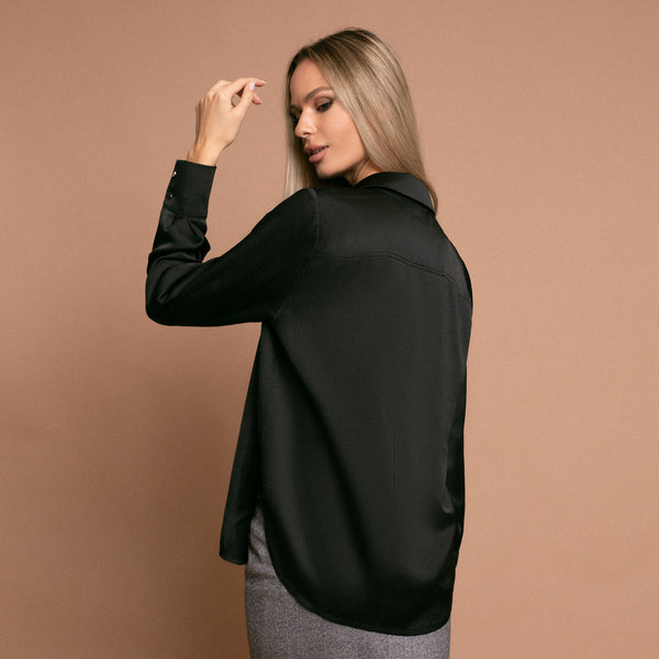 Camasa de culoare neagra, lejera cu maneca lunga si croiala loose fit - Minimalis România