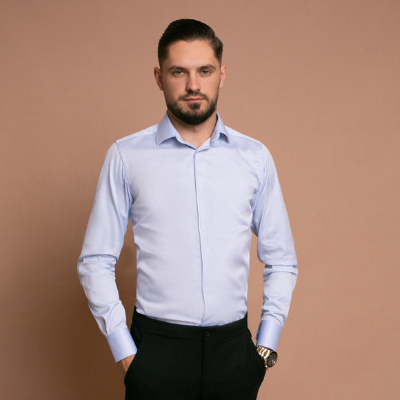 Camasa pentru barbati din bumbac albastru deschis - Minimalis România