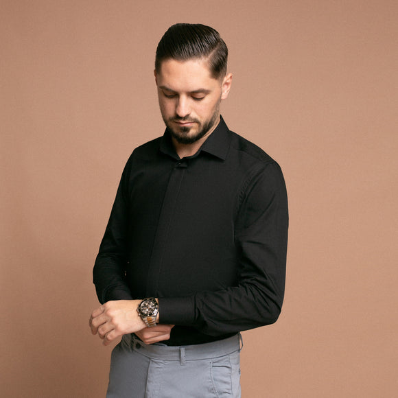 Camasa neagra pentru barbati, model slimfit - Minimalis România