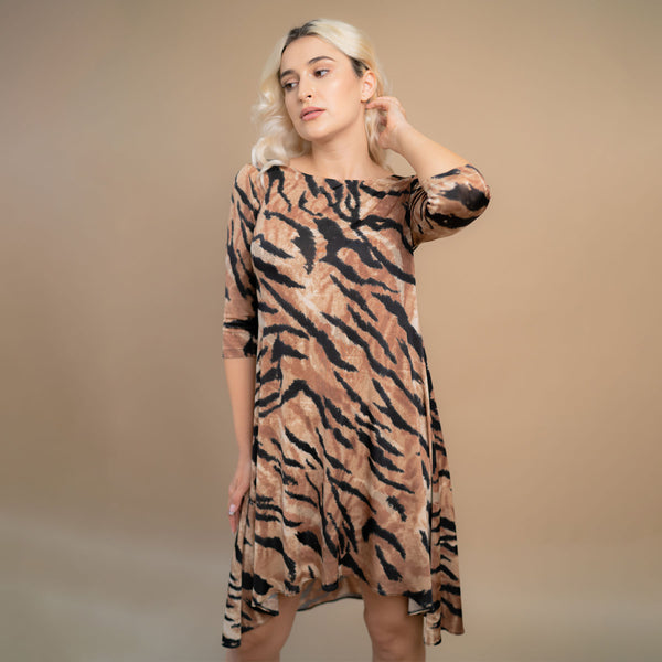 Rochie mini animal print bej si verde din lycra - Minimalis România