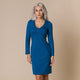 Rochie pe langa corp midi albastra din jersey - Minimalis România