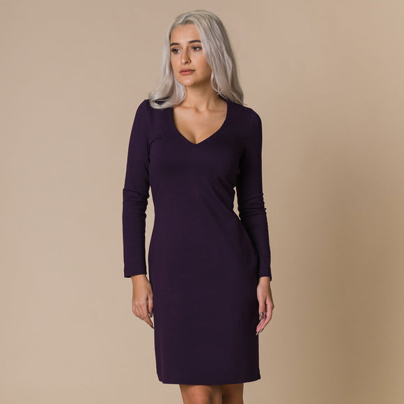 Rochie pe langa corp midi mov din jersey - Minimalis România