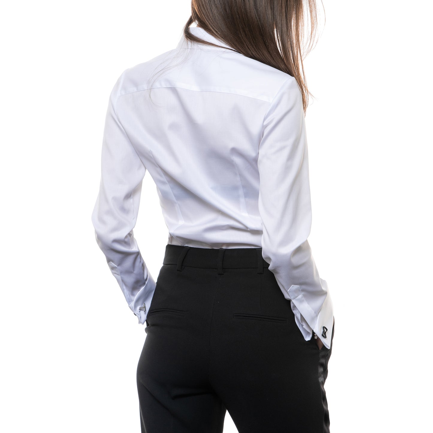 Camasa alba eleganta slimfit cu mansete rotunjite duble si butoni