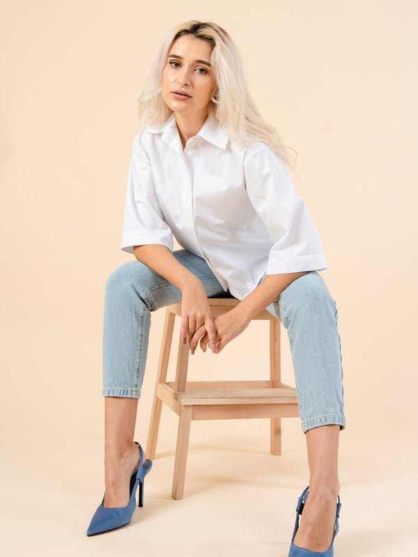 Camasa alba casual cu maneci 3/4 - Minimalis România