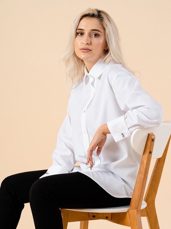 Camasa alba oversize lunga cu butoni- diferite modele - Minimalis România